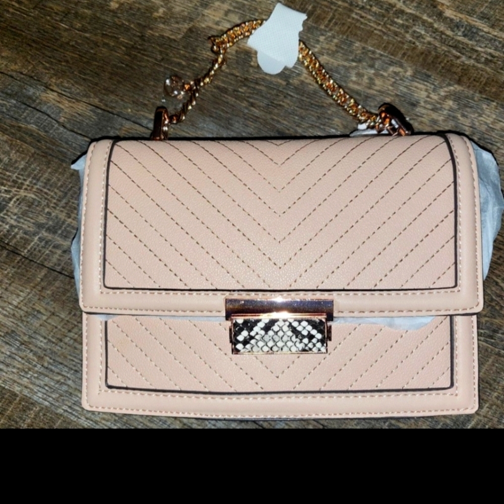 Rose chain Purse w/ shoulder leather strap and chain hand strap 6x8x2 1/4